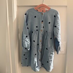 Zara Kids denim Dress with polka Dots and button detail girls Zara size 3/4